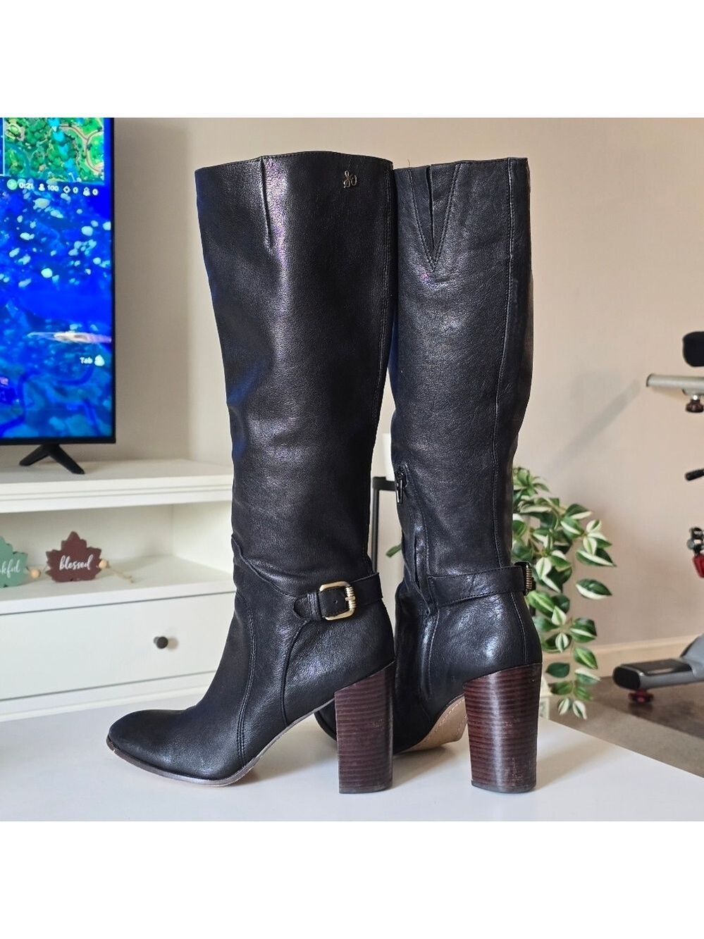 Sam Edelman Lucy Soft  Black Leather Knee-High Riding Boots Size 10 - Picture 9 of 14